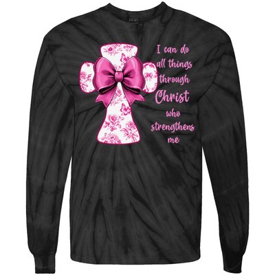I Can Do All Things Through Christ Toile Cross And Bow Tie-Dye Long Sleeve Shirt