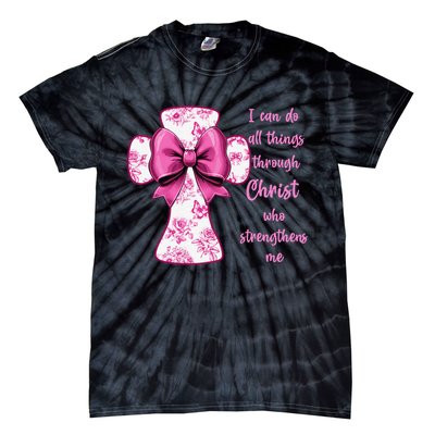 I Can Do All Things Through Christ Toile Cross And Bow Tie-Dye T-Shirt