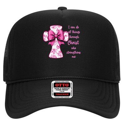 I Can Do All Things Through Christ Toile Cross And Bow Trucker Hat