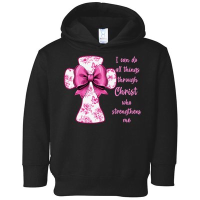I Can Do All Things Through Christ Toile Cross And Bow Toddler Hoodie