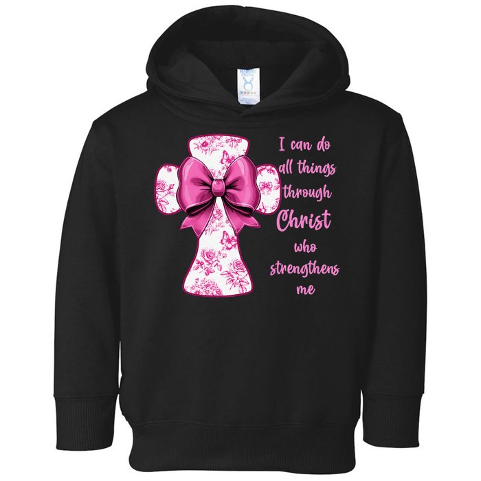 I Can Do All Things Through Christ Toile Cross And Bow Toddler Hoodie