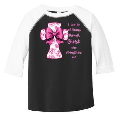 I Can Do All Things Through Christ Toile Cross And Bow Toddler Fine Jersey T-Shirt