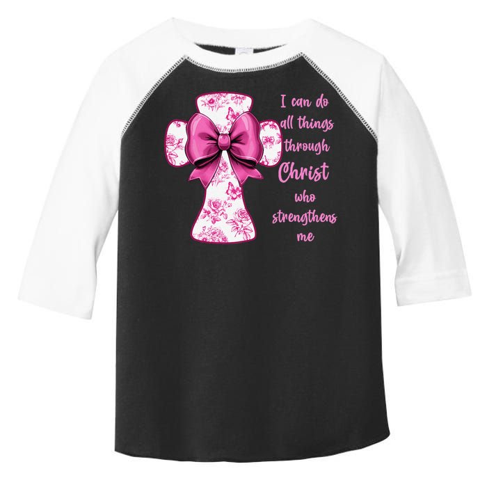 I Can Do All Things Through Christ Toile Cross And Bow Toddler Fine Jersey T-Shirt