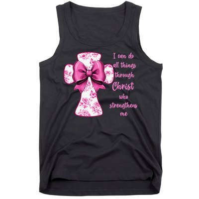 I Can Do All Things Through Christ Toile Cross And Bow Tank Top