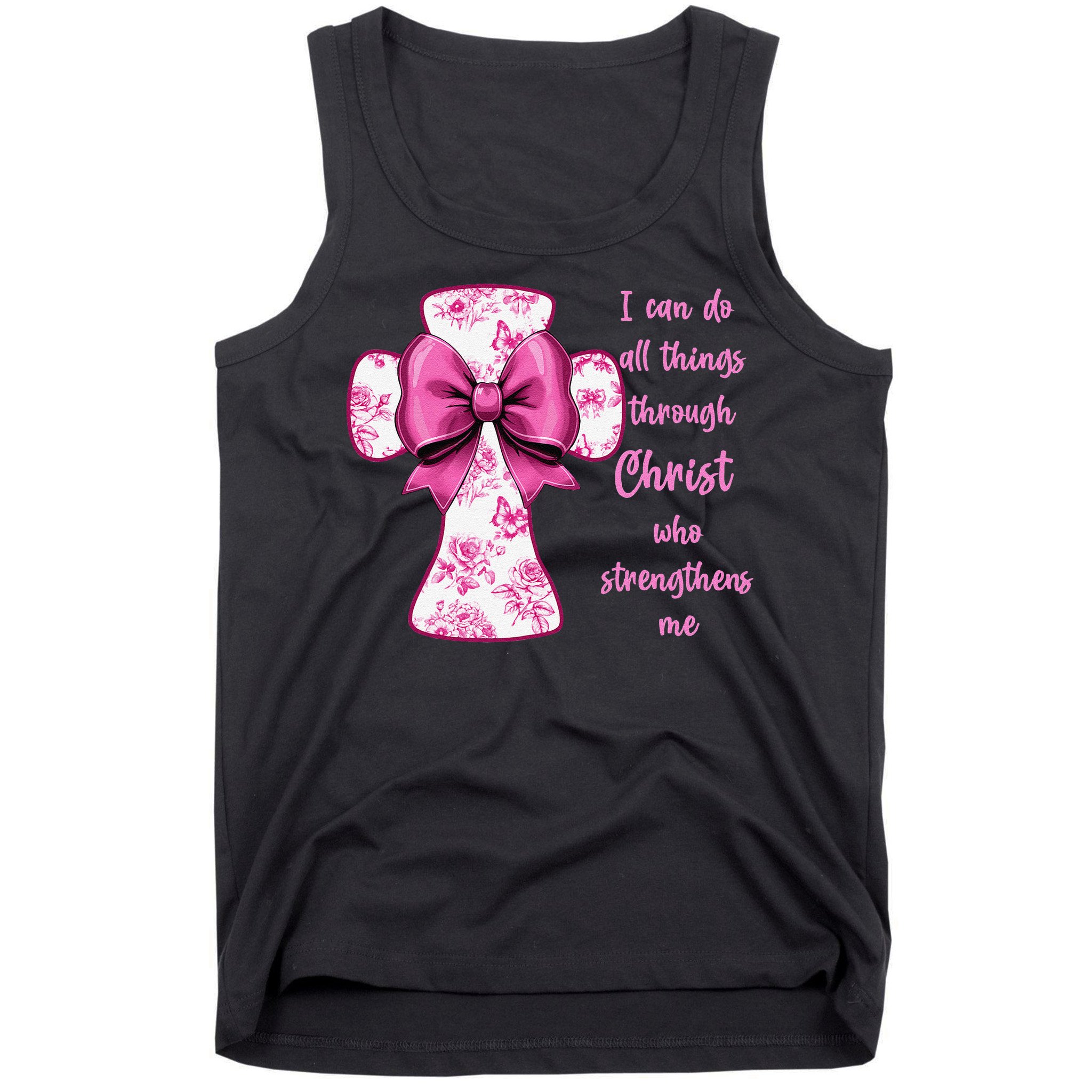 I Can Do All Things Through Christ Toile Cross And Bow Tank Top