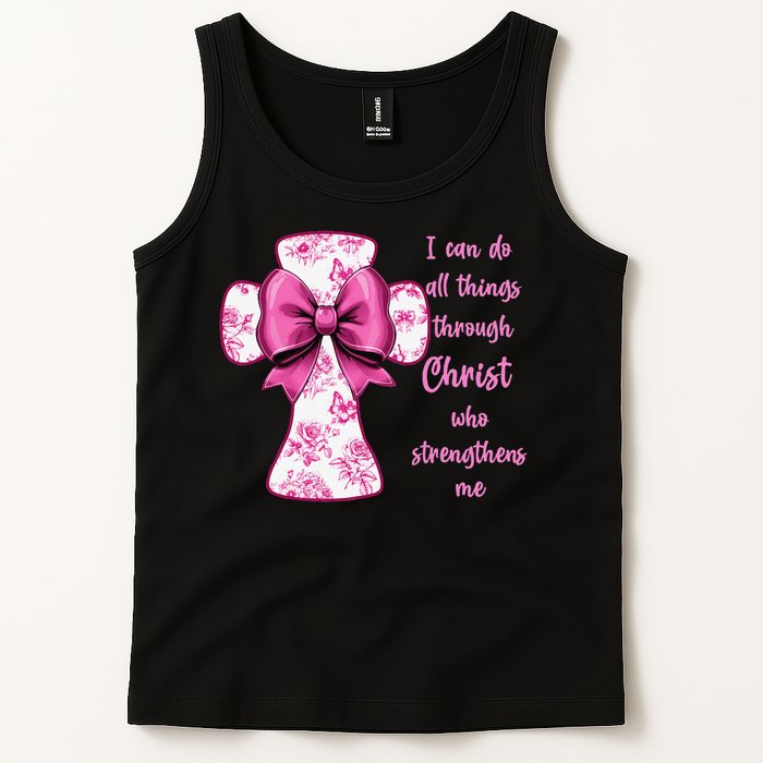 I Can Do All Things Through Christ Toile Cross And Bow Tank Top