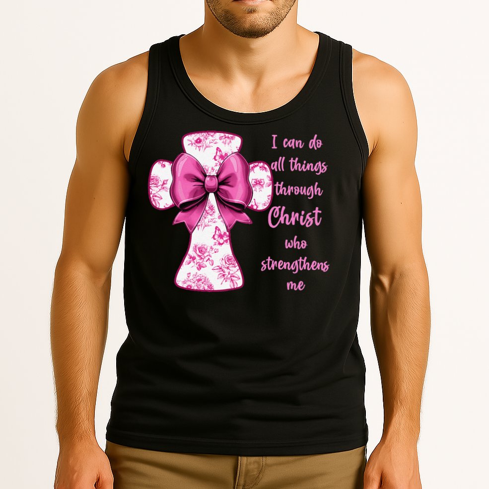 I Can Do All Things Through Christ Toile Cross And Bow Tank Top