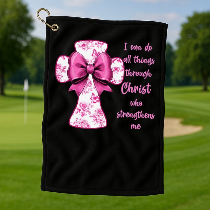 I Can Do All Things Through Christ Toile Cross And Bow Golf Towel