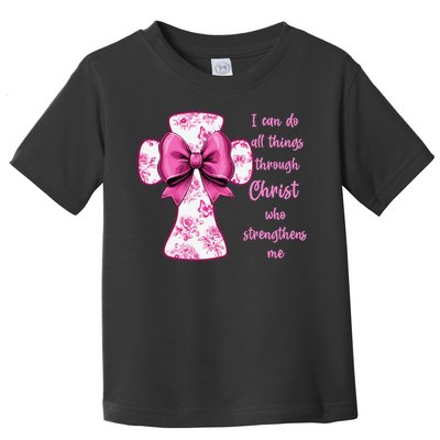 I Can Do All Things Through Christ Toile Cross And Bow Toddler T-Shirt