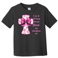 I Can Do All Things Through Christ Toile Cross And Bow Toddler T-Shirt