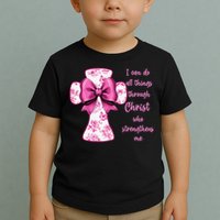 I Can Do All Things Through Christ Toile Cross And Bow Toddler T-Shirt
