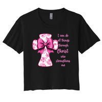 I Can Do All Things Through Christ Toile Cross And Bow Crop Top