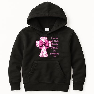 I Can Do All Things Through Christ Toile Cross And Bow Kids Hoodie