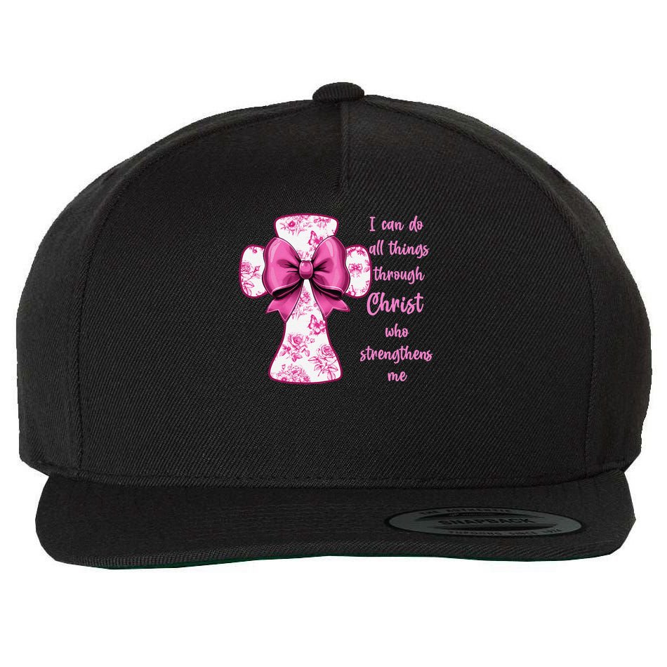 I Can Do All Things Through Christ Toile Cross And Bow Wool Snapback Cap