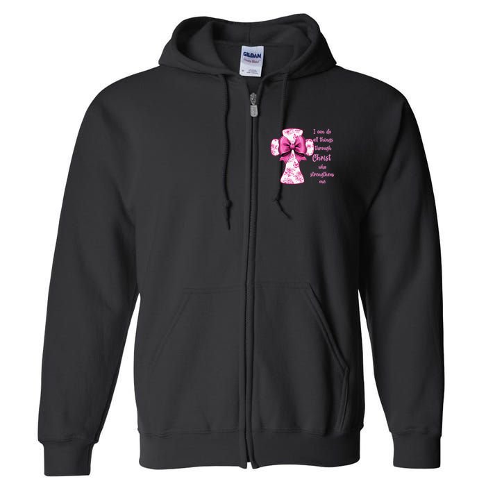 I Can Do All Things Through Christ Toile Cross And Bow Full Zip Hoodie