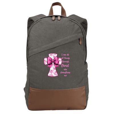 I Can Do All Things Through Christ Toile Cross And Bow Cotton Canvas Backpack