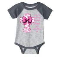 I Can Do All Things Through Christ Toile Cross And Bow Infant Baby Jersey Bodysuit
