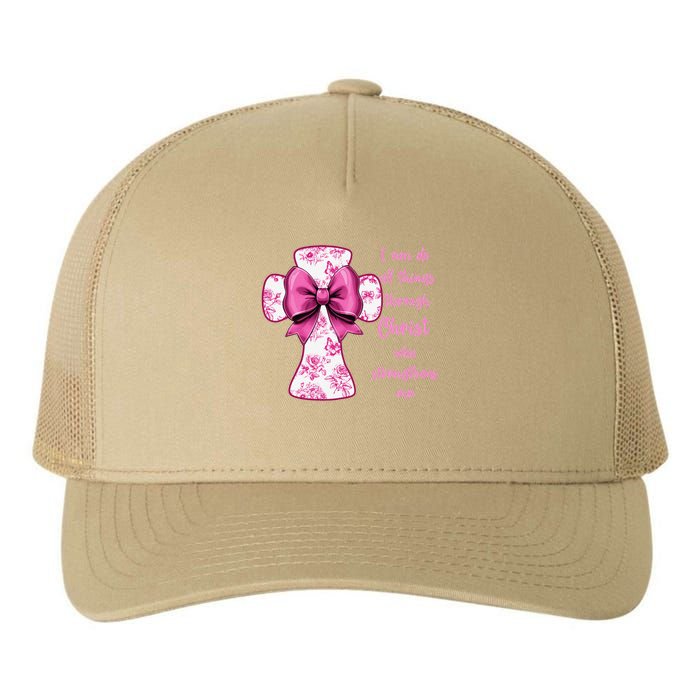 I Can Do All Things Through Christ Toile Cross And Bow Yupoong Adult 5-Panel Trucker Hat
