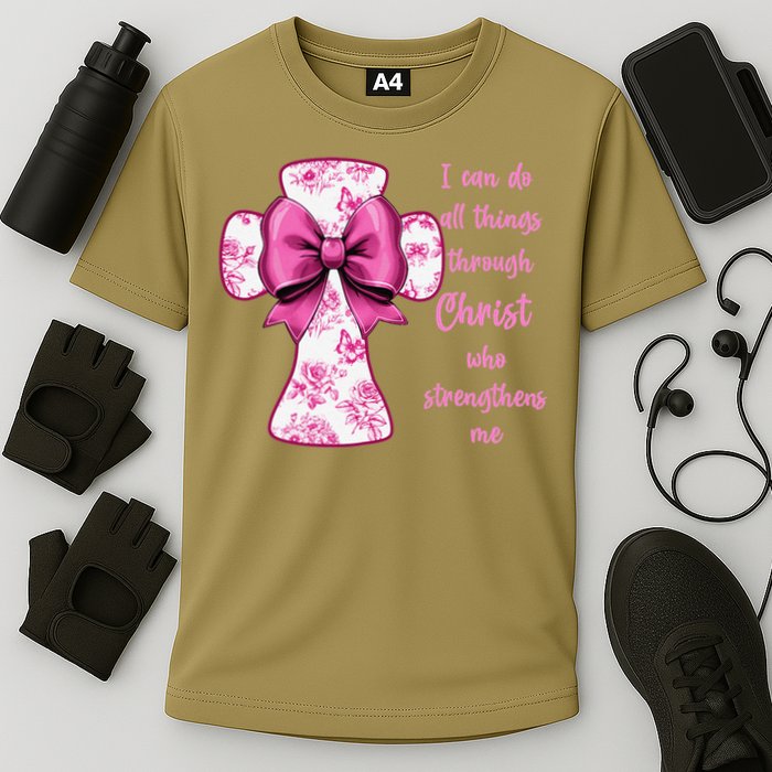 I Can Do All Things Through Christ Toile Cross And Bow Performance Shirt