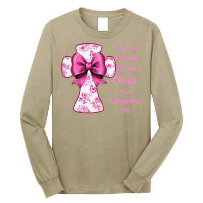 I Can Do All Things Through Christ Toile Cross And Bow Long Sleeve Shirt