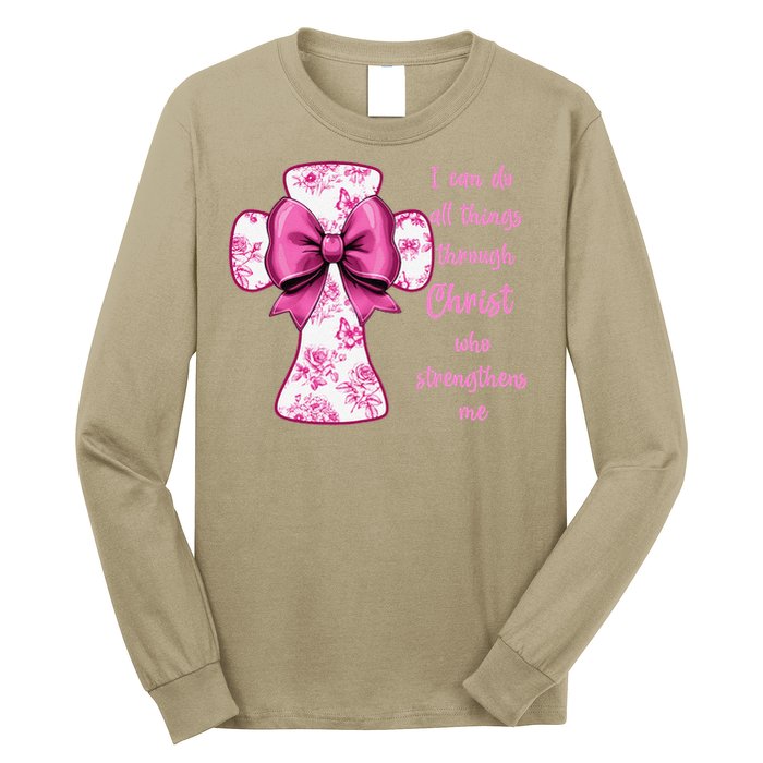 I Can Do All Things Through Christ Toile Cross And Bow Long Sleeve Shirt