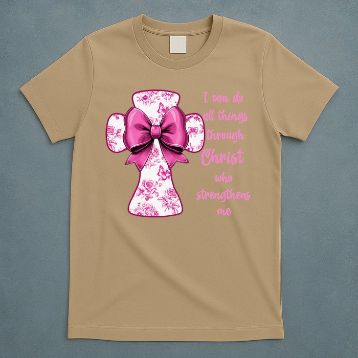 I Can Do All Things Through Christ Toile Cross And Bow T-Shirt
