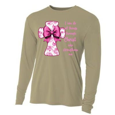 I Can Do All Things Through Christ Toile Cross And Bow Cooling Performance Long Sleeve Crew