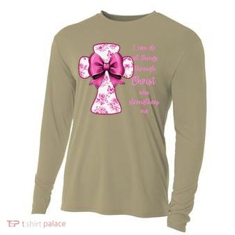 I Can Do All Things Through Christ Toile Cross And Bow Cooling Performance Long Sleeve Crew