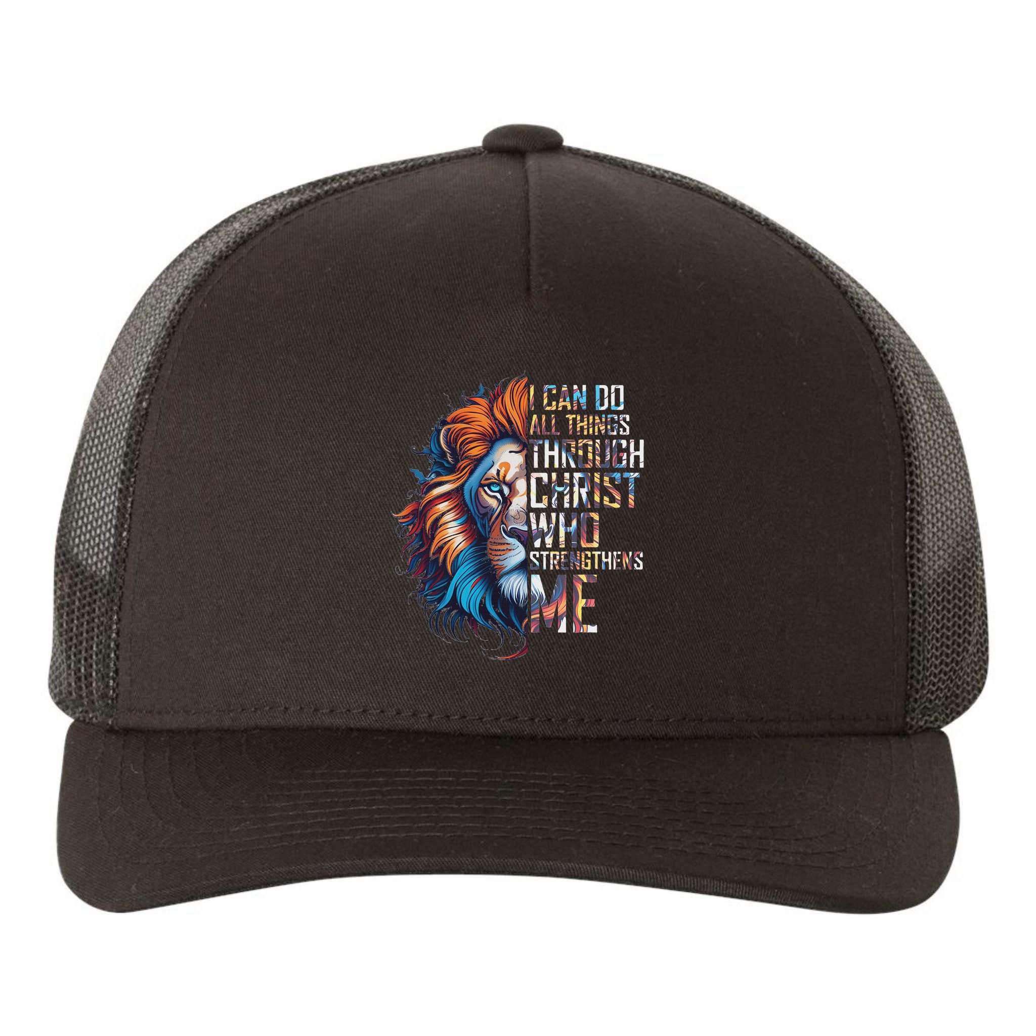 I Can Do All Things Through Christ Lion Faith Religious Yupoong Adult 5-Panel Trucker Hat