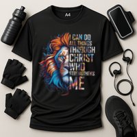 I Can Do All Things Through Christ Lion Faith Religious Cooling Performance Crew T-Shirt