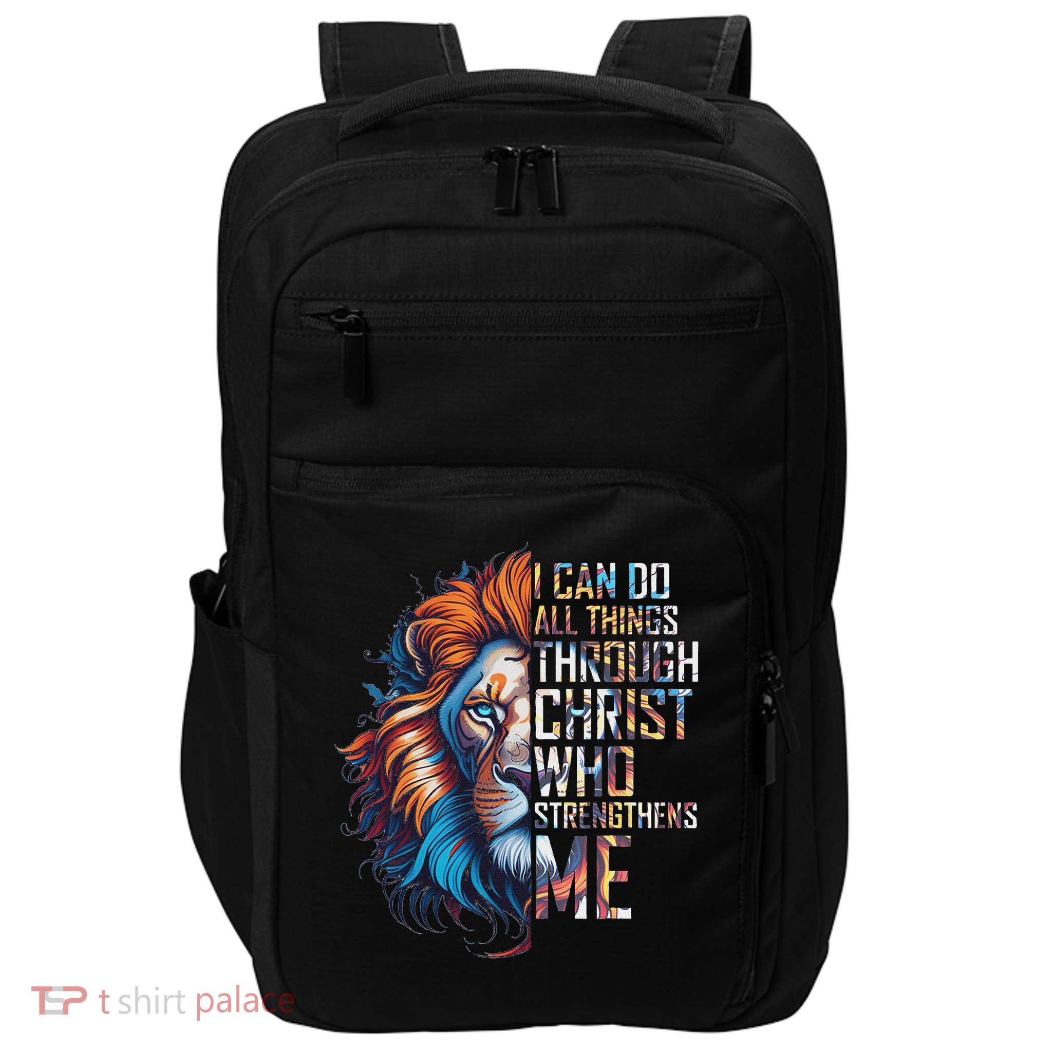 I Can Do All Things Through Christ Lion Faith Religious Impact Tech Backpack
