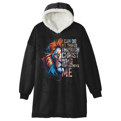 I Can Do All Things Through Christ Lion Faith Religious Hooded Wearable Blanket