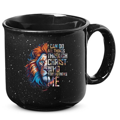 I Can Do All Things Through Christ Lion Faith Religious 15oz Campfire Ceramic Mug