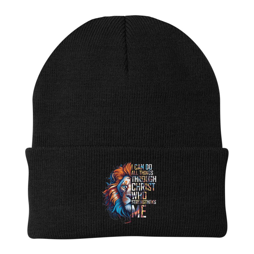 I Can Do All Things Through Christ Lion Faith Religious Beanie