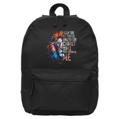 I Can Do All Things Through Christ Lion Faith Religious 16 in Basic Backpack