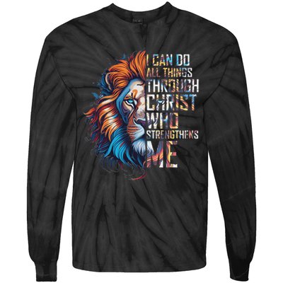 I Can Do All Things Through Christ Lion Faith Religious Tie-Dye Long Sleeve Shirt