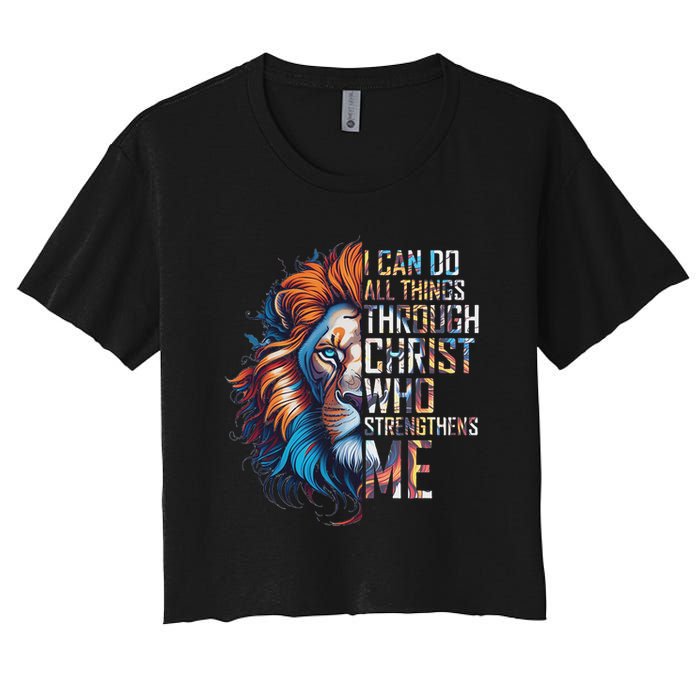 I Can Do All Things Through Christ Lion Faith Religious Women's Crop Top Tee