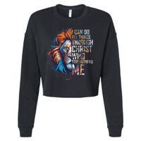 I Can Do All Things Through Christ Lion Faith Religious Cropped Pullover Crew