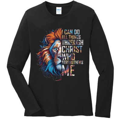I Can Do All Things Through Christ Lion Faith Religious Ladies Long Sleeve Shirt