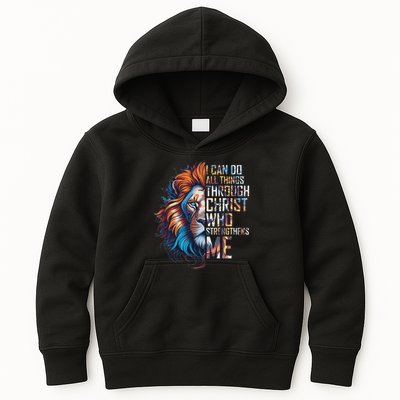 I Can Do All Things Through Christ Lion Faith Religious Kids Hoodie