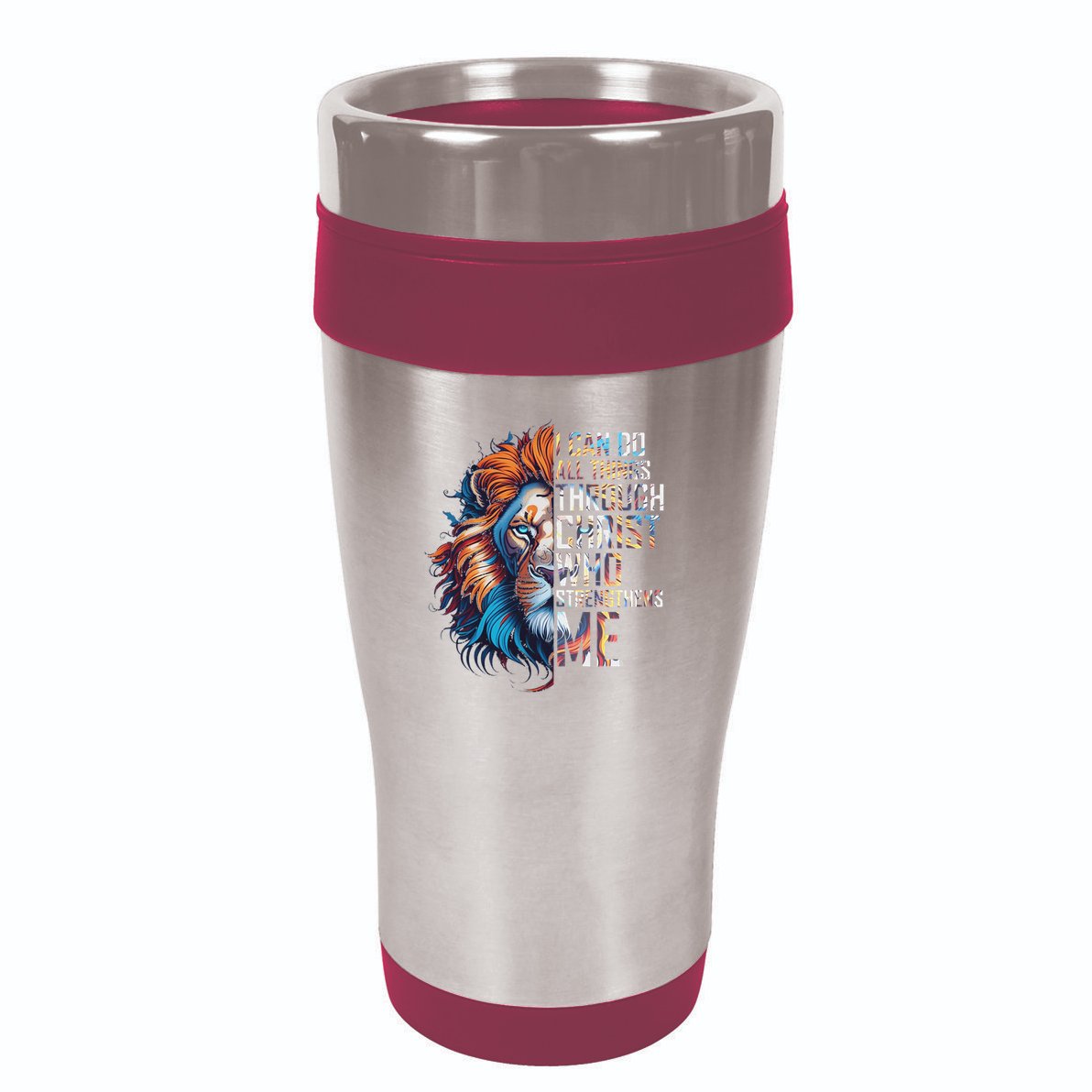 I Can Do All Things Through Christ Lion Faith Religious 16oz Travel Tumbler
