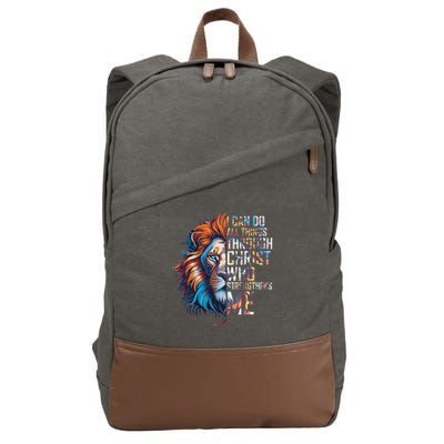 I Can Do All Things Through Christ Lion Faith Religious Cotton Canvas Backpack