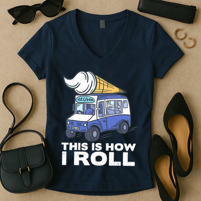 Ice Cream Design, Funny Ice Cream Gifts, Ice Cream Lover Women's V-Neck T-Shirt