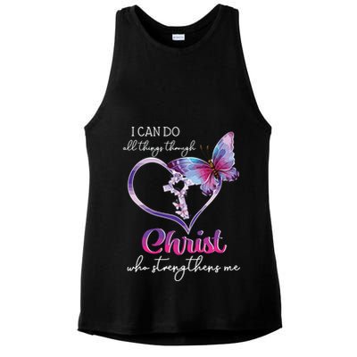 I Can Do All Things Through Christ Butterfly Art Easter Day Ladies PosiCharge Tri-Blend Wicking Tank