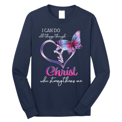 I Can Do All Things Through Christ Butterfly Art Easter Day Long Sleeve Shirt