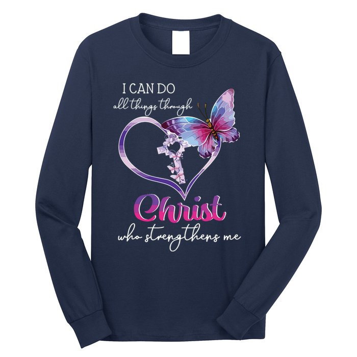 I Can Do All Things Through Christ Butterfly Art Easter Day Long Sleeve Shirt