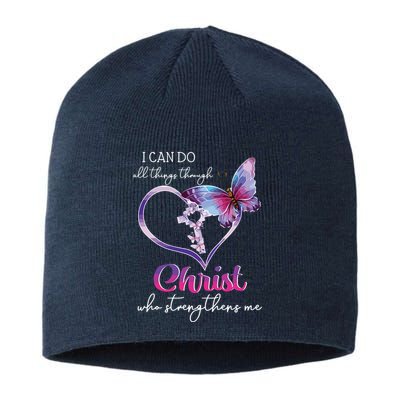I Can Do All Things Through Christ Butterfly Art Easter Day Sustainable Beanie