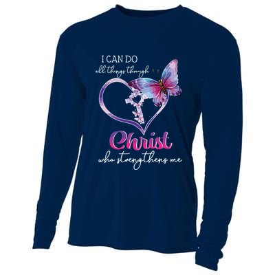I Can Do All Things Through Christ Butterfly Art Easter Day Cooling Performance Long Sleeve Crew