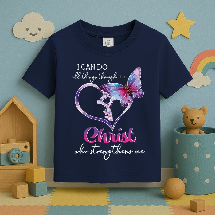 I Can Do All Things Through Christ Butterfly Art Easter Day Toddler T-Shirt