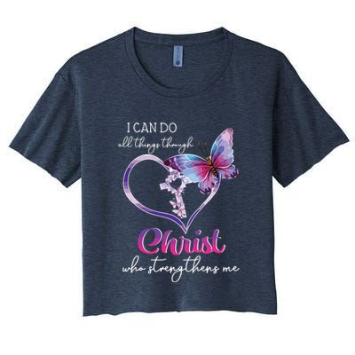 I Can Do All Things Through Christ Butterfly Art Easter Day Crop Top